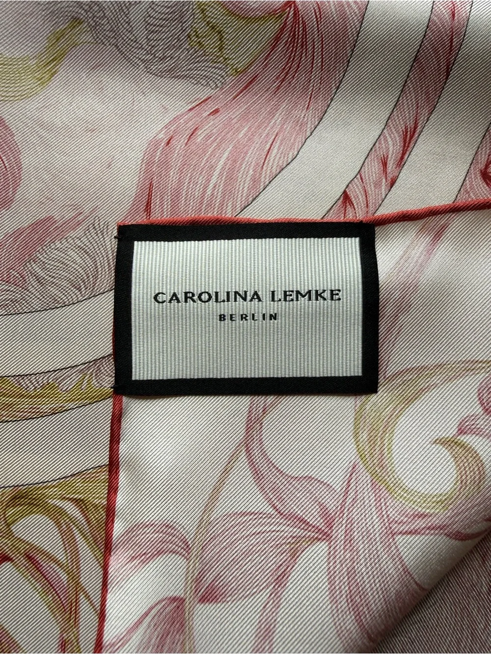 NEW Carolina Lemke Silk Pink &Cream Equestrian Celestial Rose Floral Swirl Scarf